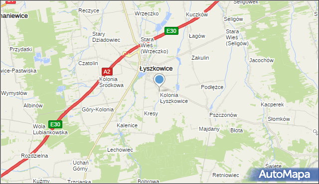 mapa Kolonia Łyszkowice, Kolonia Łyszkowice na mapie Targeo